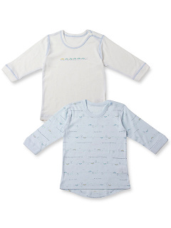 ・長袖片肩開きシャツ2枚組 70cm