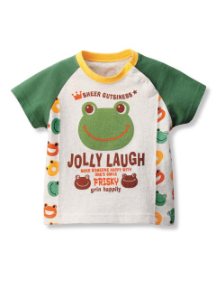 ・カエルプリントラグラン配色Tシャツ 100cm