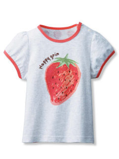 ・イチゴプリント配色Tシャツ 80cm