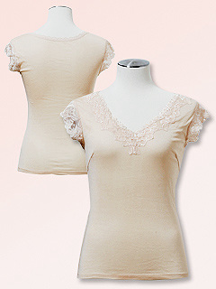 Silk&Cotton レース付フレンチ袖 (ベージュ)