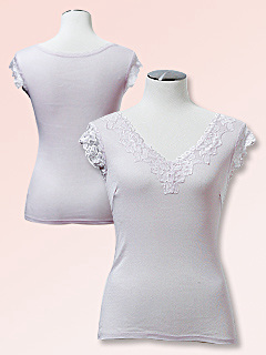 Silk&Cotton レース付フレンチ袖 (パープル)