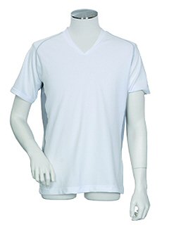 クーリッシュ【ストレッチ】半袖V首シャツ(シロ01)